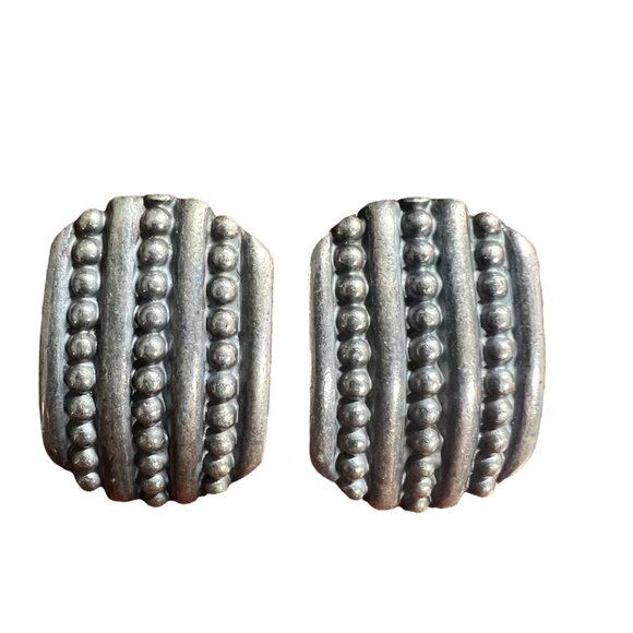 Napier Womens Vintage Clip On Earrings Silver Tone Beaded‎ Textured Bold 80s - Picture 4 of 6